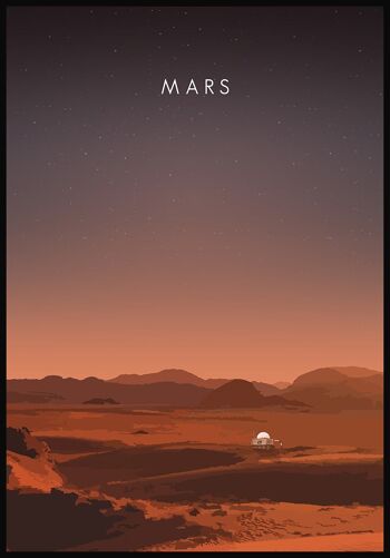 Affiche illustrée Mars avec Rover - 21 x 30 cm 1