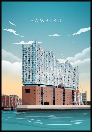Affiche illustrée Hambourg Elbphilharmonie - 30 x 40 cm 1