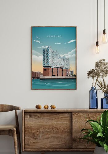 Affiche illustrée Hambourg Elbphilharmonie - 70 x 100 cm 2