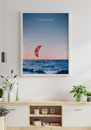 Affiche illustrée Fehmarn avec kitesurfeur - 21 x 30 cm 3