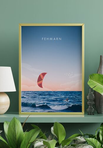 Affiche illustrée Fehmarn avec kitesurfeur - 21 x 30 cm 4