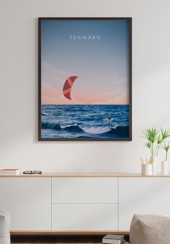 Affiche illustrée Fehmarn avec kitesurfeur - 21 x 30 cm 5