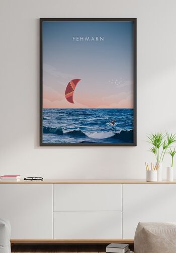 Affiche illustrée Fehmarn avec kitesurfer - 30 x 40 cm 5