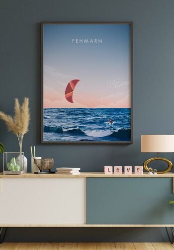 Affiche illustrée Fehmarn avec kitesurfer - 30 x 40 cm 6