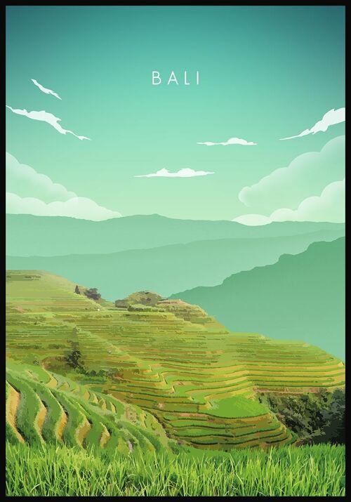 Illustriertes Poster Bali Reisterrassen - 30 x 40 cm