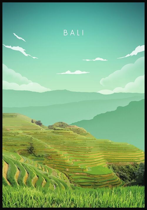 Illustriertes Poster Bali Reisterrassen - 50 x 70 cm