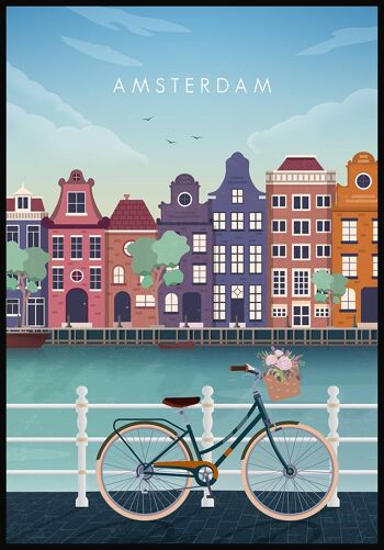Affiche illustrée Amsterdam - 21 x 30 cm 1