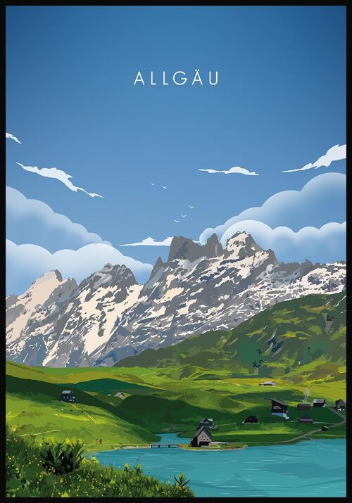 Illustriertes Poster Allgäu mit Bergen - 30 x 40 cm