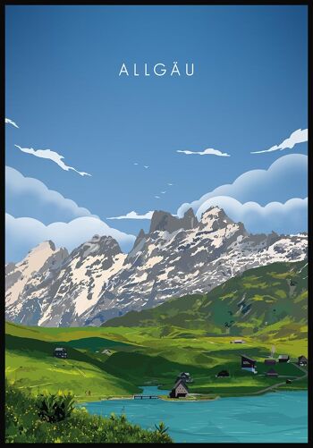 Affiche illustrée Allgäu avec montagnes - 30 x 40 cm 1