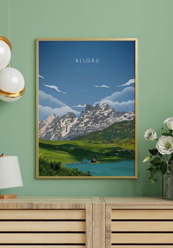 Affiche illustrée Allgäu avec montagnes - 30 x 40 cm 2