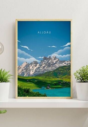 Affiche illustrée Allgäu avec montagnes - 30 x 40 cm 4