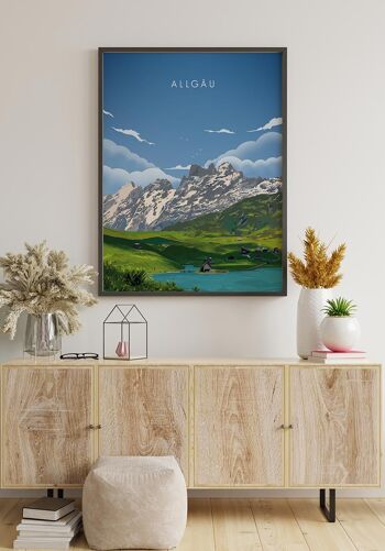 Affiche illustrée Allgäu avec montagnes - 30 x 40 cm 6