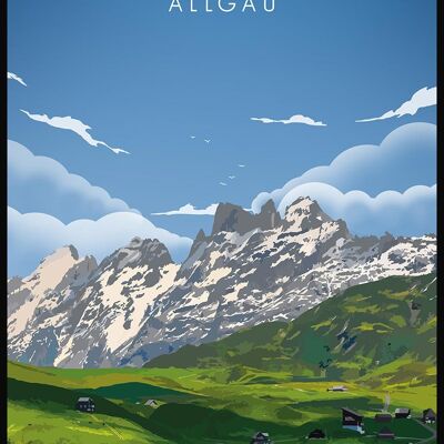 Poster illustrato Algovia con montagne - 50 x 70 cm