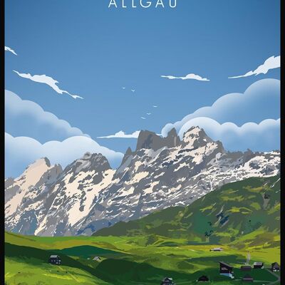 Póster ilustrado Allgäu con montañas - 70 x 100 cm