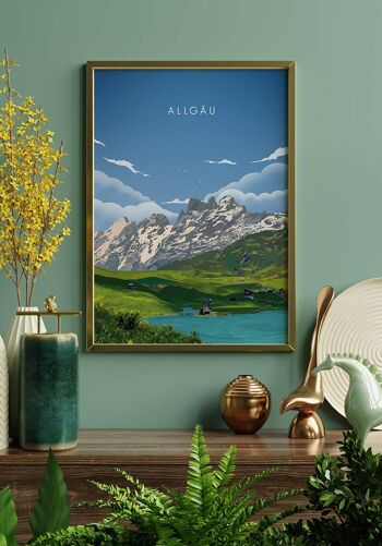 Affiche illustrée Allgäu avec montagnes - 70 x 100 cm 3