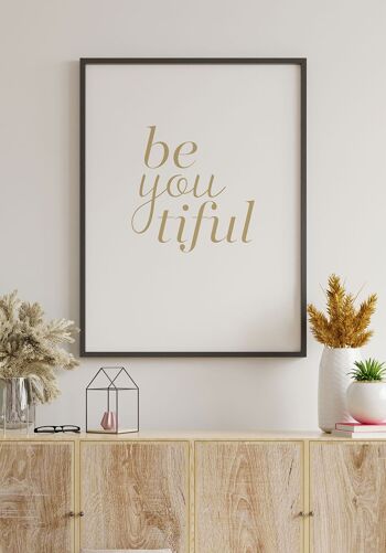 Affiche Typographie Be-you-tiful - 21 x 30 cm - Or 2