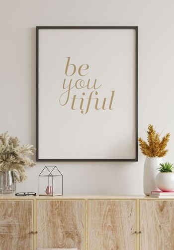 Affiche Typographie Be-you-tiful - 30 x 40 cm - Or 2