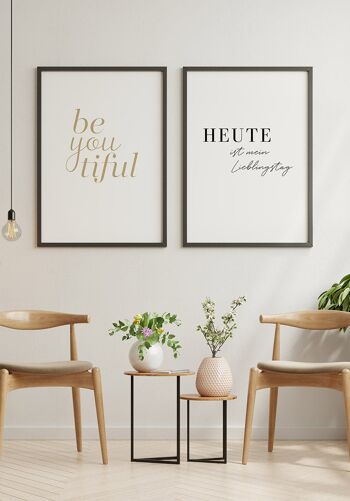 Affiche Typographie Be-you-tiful - 30 x 40 cm - Or 3