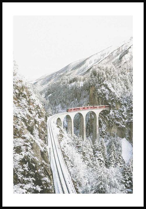 Zug in den Bergen im Winter Poster - 21 x 30 cm