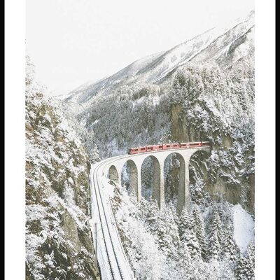 Póster Tren en la montaña en invierno - 30 x 40 cm