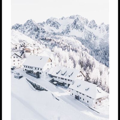 Village d'hiver à la montagne Affiche - 40 x 50 cm