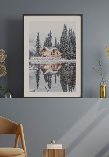 Affiche Maison au bord du lac en hiver - 21 x 30 cm 3