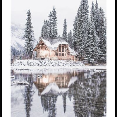 Poster Casa in riva al lago in inverno - 50 x 70 cm