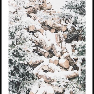 Poster tas de bois d'hiver avec neige - 21 x 30 cm