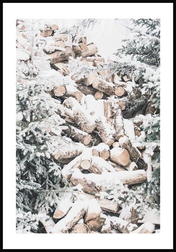 Poster tas de bois d'hiver avec neige - 21 x 30 cm 1