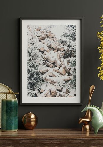 Poster tas de bois d'hiver avec neige - 21 x 30 cm 2