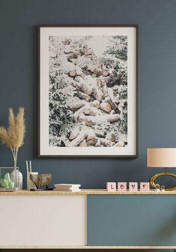 Poster tas de bois d'hiver avec neige - 21 x 30 cm 3