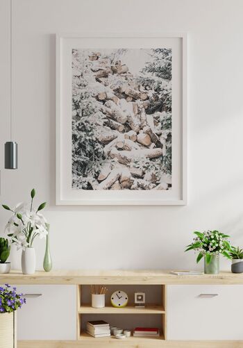 Poster tas de bois d'hiver avec neige - 21 x 30 cm 4