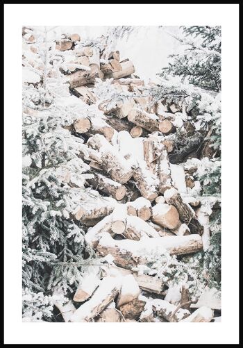 Poster tas de bois d'hiver avec neige - 40 x 50 cm 1