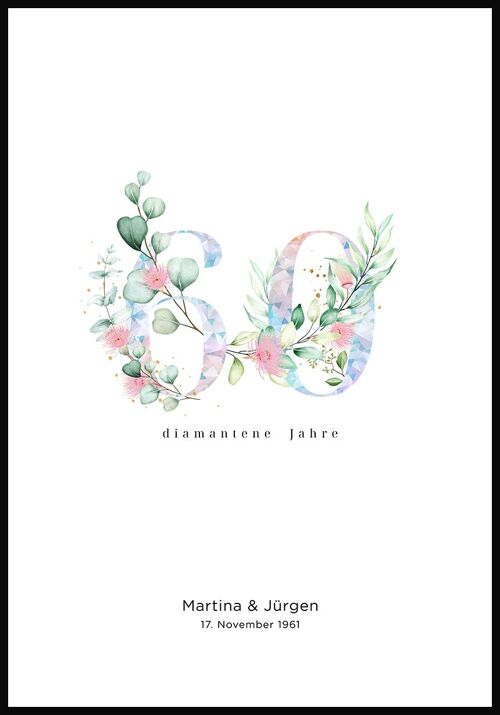 Diamant Hochzeit - Personalisierbares Poster - 40 x 50 cm