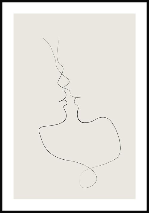 Line Art Poster 'Zärtlicher Kuss' - 21 x 30 cm - Olivgrün