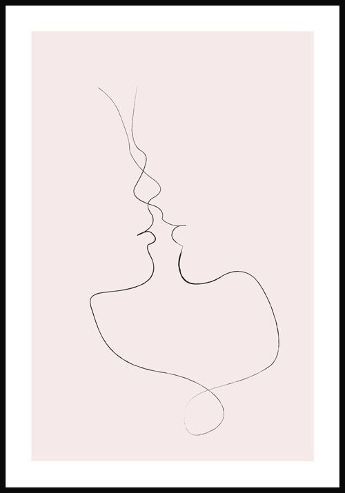 Line Art Poster 'Zärtlicher Kuss' - 21 x 30 cm - Rosa