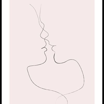 Affiche Line Art 'Tender Kiss' - 21 x 30 cm - Rose