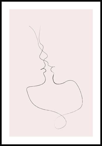 Affiche Line Art 'Tender Kiss' - 21 x 30 cm - Rose 1