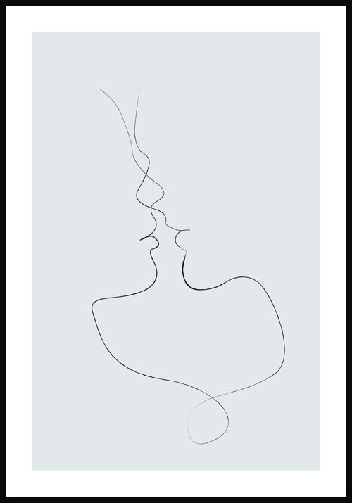 Line Art Poster 'Zärtlicher Kuss' - 21 x 30 cm - Graublau