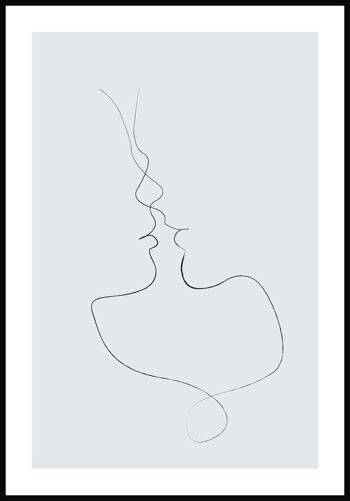 Affiche Line Art 'Tender Kiss' - 21 x 30 cm - Gris-Bleu 1