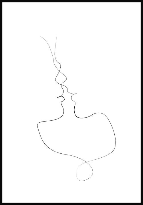 Line Art Poster 'Zärtlicher Kuss' - 21 x 30 cm - Weiß