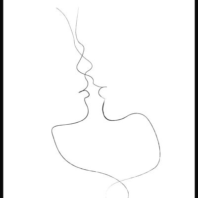 Affiche Line Art 'Tender Kiss' - 21 x 30 cm - Blanc