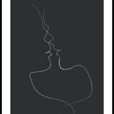 Affiche au trait 'Tender Kiss' - 21 x 30 cm - Anthracite