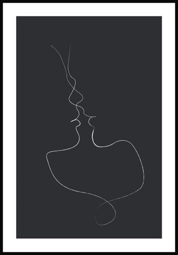 Affiche au trait 'Tender Kiss' - 21 x 30 cm - Anthracite 1