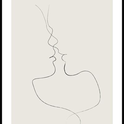 Line Art Poster 'Zärtlicher Kuss' - 30 x 40 cm - Olivgrün
