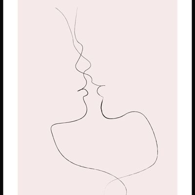 Póster Line Art 'Tender Kiss' - 30 x 40 cm - Rosa