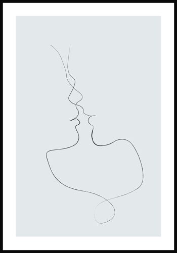 Affiche Line Art 'Tender Kiss' - 30 x 40 cm - Gris-Bleu 1