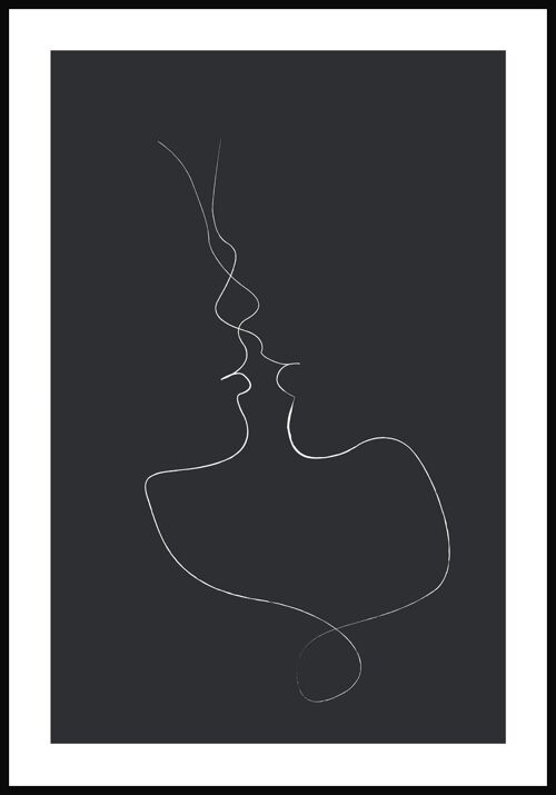 Line Art Poster 'Zärtlicher Kuss' - 30 x 40 cm - Anthrazit