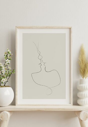 Affiche Line Art 'Tender Kiss' - 40 x 50 cm - Gris-Bleu 2