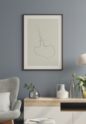 Affiche Line Art 'Tender Kiss' - 40 x 50 cm - Gris-Bleu 3